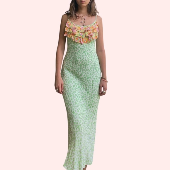 RIXO Lime and Peach Floral Maxi Dress - Picture 1 of 6